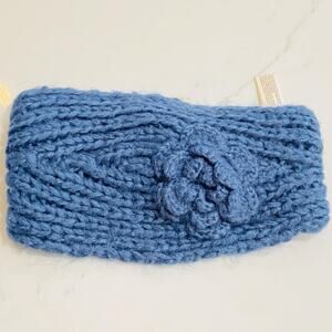 Decree Headband Womens One Size Teal Knit Cable Ear Warmer Crochet Flower Button